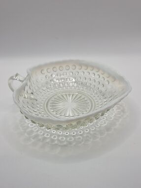 Anchor Hocking Moonstone Heart Shape Dish With Handle Milk Glass